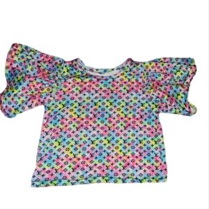Faux LV logo tye dye ruffle designer shirt